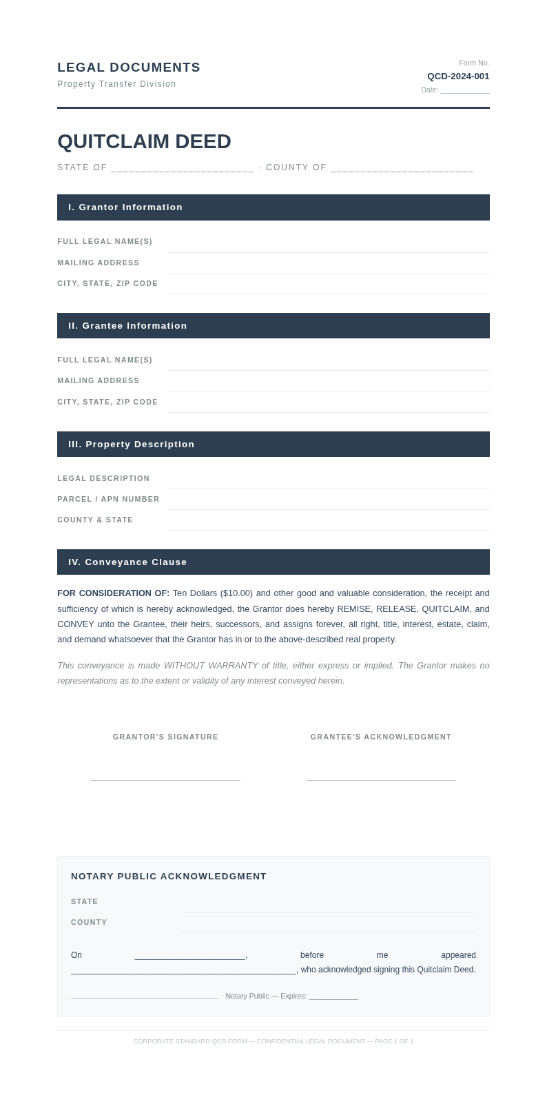 Corporate standard quitclaim deed